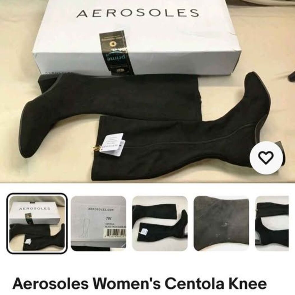Aerosoles Women's Centola Knee High Boot 7 Wide 7W Black Faux Suede